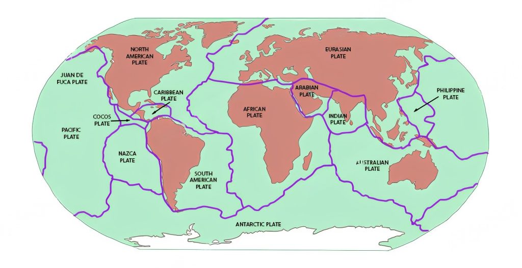An illustration showing current tectonic plates.
