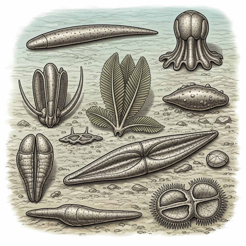 Conceptual depiction of possible shapes of Ediacaran biota lifeforms.